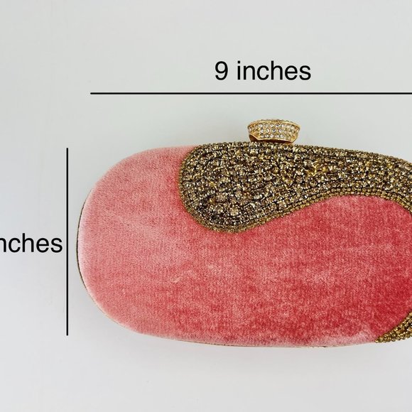 Women Lady Pink Gold Gemstones Clutch Purse Detachable Handle Wrist Crossbody - Picture 6 of 6